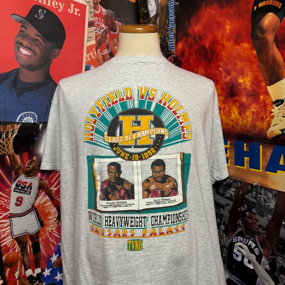 Vintage Evander Holyfield vs Larry Holmes Boxing T Shirt 1992 Caesars Sz 2XL - Picture 1 of 6
